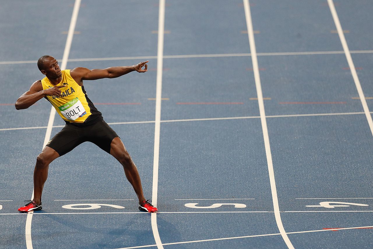 Usian Bolt celebrates a victory